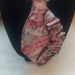 Pink Marble Ruffled Neck Tiewith Crystal Buttons